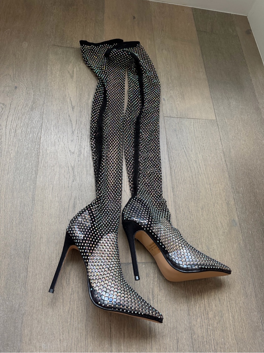EGO Black Rhinestone Over-the-Knee Stiletto Boots